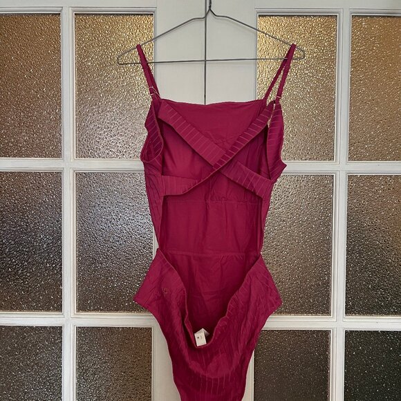 Lululemon Ribbed High-Neck Cross-Back One-Piece Swimsuit - Pink Lychee - Picture 7 of 7